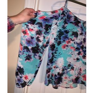 Flora open shoulder spaghetti strap blouse.